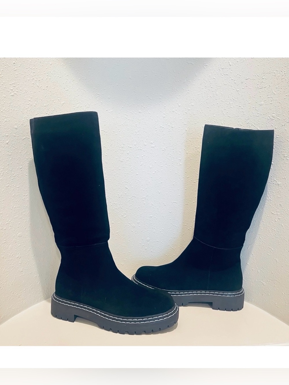Anthropologie Splendid Black Suede Knee High Lugged Boots Size 9.5 & 10 NWT